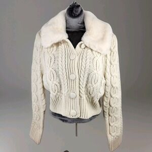 New W Tags ~ Medium Altar'd State‎ Crop Cardigan With Faux Fur Collar Ret $79.99